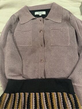Porter Girls' Shimmery Mauve Knit Blazer Jacket and Skirt